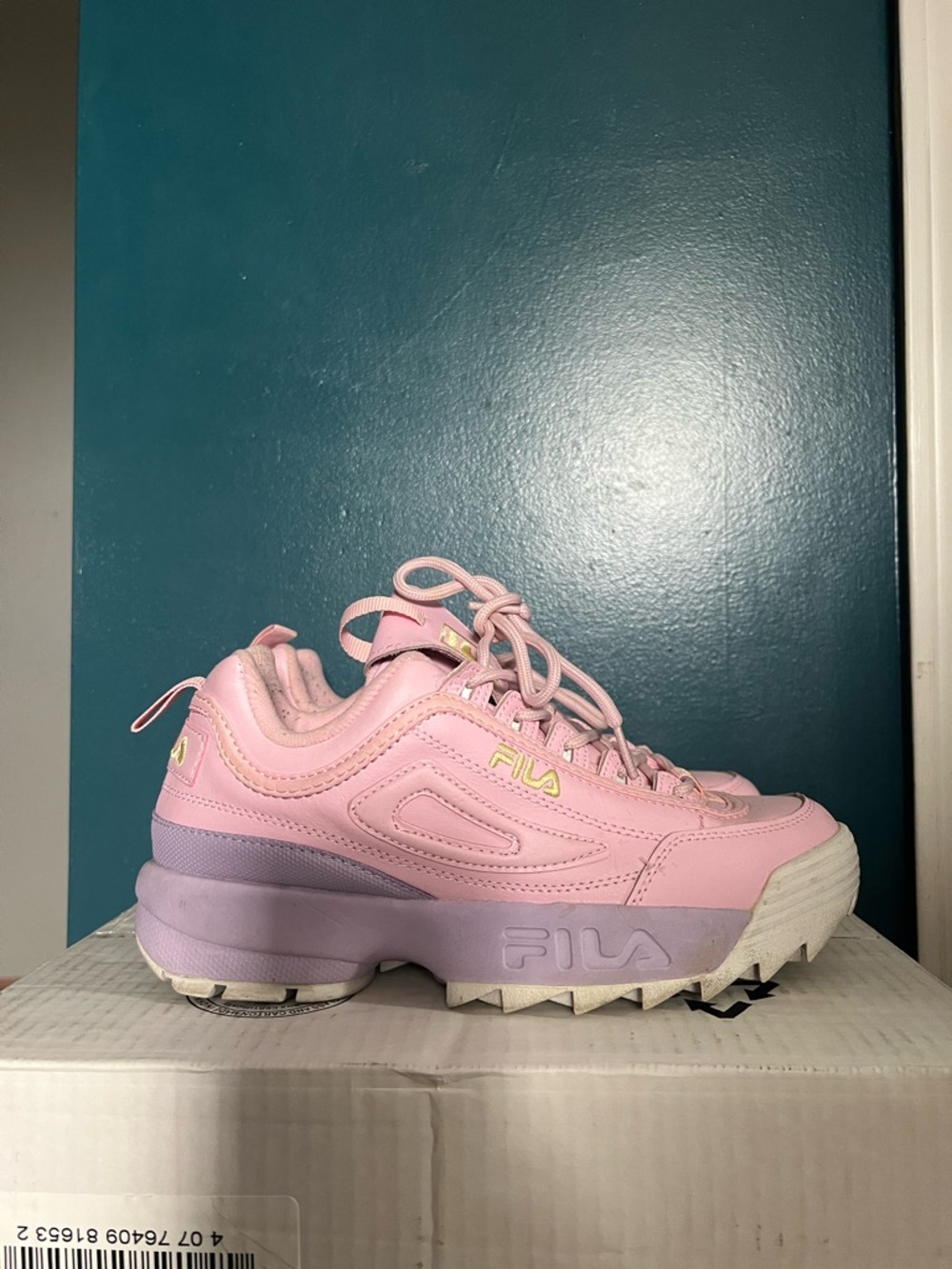 Fila Pink and purple disruptor shoes